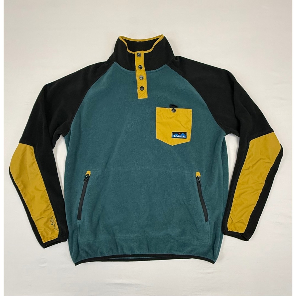 KAVU Teannaway Polar‎ Fleece Jacket Pullover Colorblock Seaworthy Green Men's S